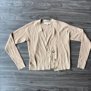 LOFT Tan Cardigan Sweater V-Neck Knit